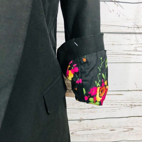 Nanette Lepore Floral Trim/Interior Gypsy Rose Very Black Blazer Jacket 0 - Picture 7 of 12